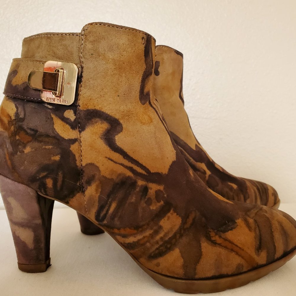 Tie dyed heels shoes booties cowgirl boots suede leather rodeo brown tan black - Picture 6 of 8